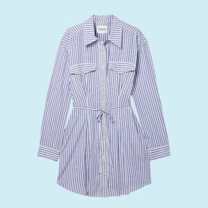 Étoile Isabel Marant Liliane Shirtdress Size 34 Blue Striped Belted Cotton Mini